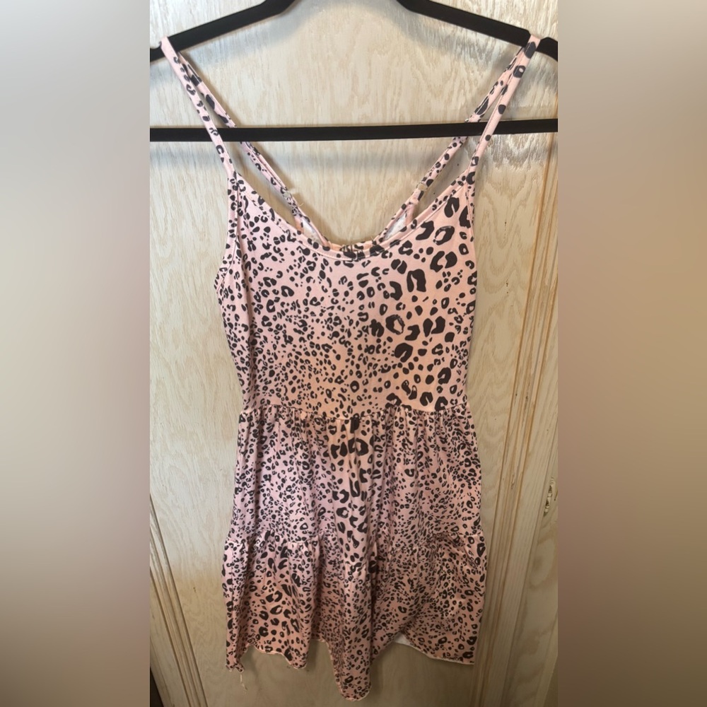 SHEIN Woman’s Dress Light Pink‎ Leopard Sz Small Spaghetti Strap Back Bow Flowy
